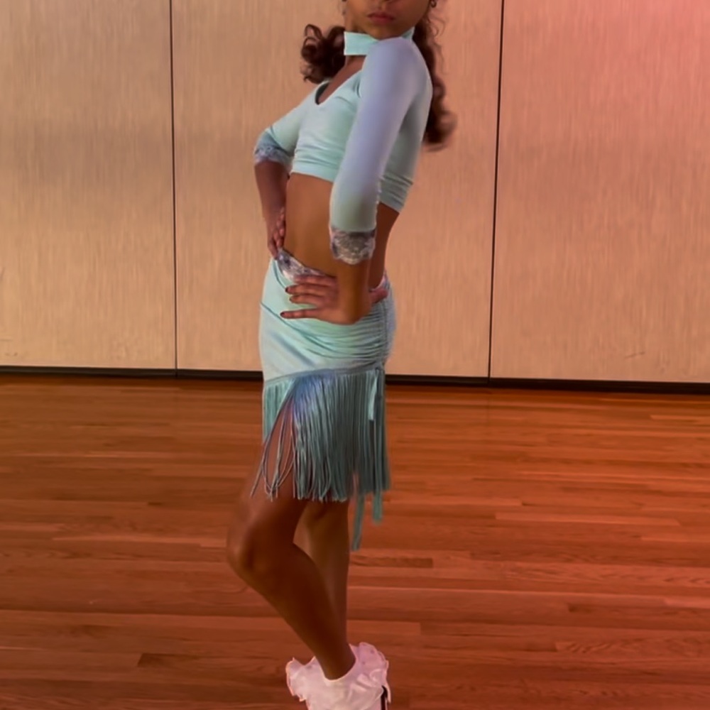 Light blue girls latin ballroom practice outfit